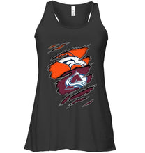 Load image into Gallery viewer, Denver Broncos and Colorado Avalanche layer under ripped shirt