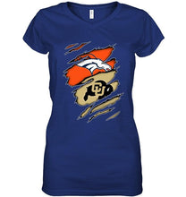 Load image into Gallery viewer, Denver Broncos and Colorado Buffaloes layer under ripped shirt