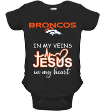 Load image into Gallery viewer, Denver Broncos in my veins jesus in my heart shirt