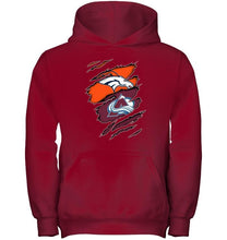 Load image into Gallery viewer, Denver Broncos and Colorado Avalanche layer under ripped shirt