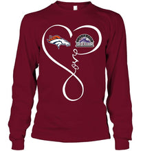 Load image into Gallery viewer, Denver Broncos Colorado Rockies love heart shirt