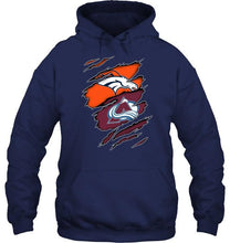 Load image into Gallery viewer, Denver Broncos and Colorado Avalanche layer under ripped shirt