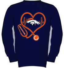 Load image into Gallery viewer, Denver Broncos nurse scope love heartbeat shirt