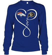 Load image into Gallery viewer, Denver Broncos Colorado Buffaloes love heart shirt