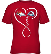 Load image into Gallery viewer, Denver Broncos Colorado Avalanche love heart shirt