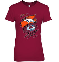 Load image into Gallery viewer, Denver Broncos and Colorado Avalanche layer under ripped shirt