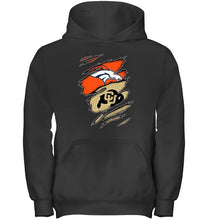 Load image into Gallery viewer, Denver Broncos and Colorado Buffaloes layer under ripped shirt