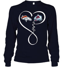 Load image into Gallery viewer, Denver Broncos Colorado Avalanche love heart shirt