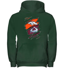 Load image into Gallery viewer, Denver Broncos and Colorado Avalanche layer under ripped shirt