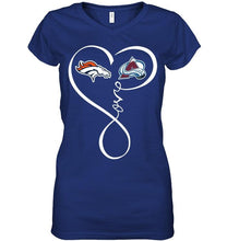 Load image into Gallery viewer, Denver Broncos Colorado Avalanche love heart shirt