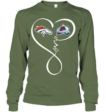 Load image into Gallery viewer, Denver Broncos Colorado Avalanche love heart shirt