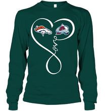 Load image into Gallery viewer, Denver Broncos Colorado Avalanche love heart shirt