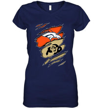 Load image into Gallery viewer, Denver Broncos and Colorado Buffaloes layer under ripped shirt
