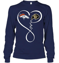 Load image into Gallery viewer, Denver Broncos Colorado Buffaloes love heart shirt