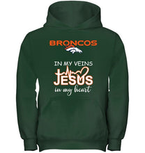 Load image into Gallery viewer, Denver Broncos in my veins jesus in my heart shirt