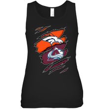 Load image into Gallery viewer, Denver Broncos and Colorado Avalanche layer under ripped shirt