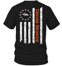 Load image into Gallery viewer, Denver Broncos star american flag on back shirt