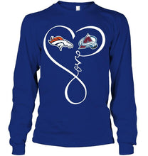 Load image into Gallery viewer, Denver Broncos Colorado Avalanche love heart shirt