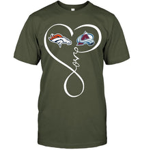 Load image into Gallery viewer, Denver Broncos Colorado Avalanche love heart shirt