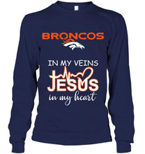 Load image into Gallery viewer, Denver Broncos in my veins jesus in my heart shirt