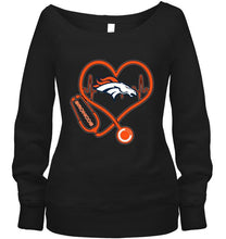 Load image into Gallery viewer, Denver Broncos nurse scope love heartbeat shirt
