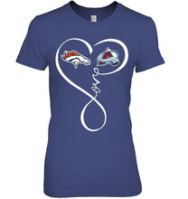 Load image into Gallery viewer, Denver Broncos Colorado Avalanche love heart shirt