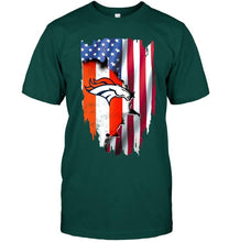Load image into Gallery viewer, Denver Broncos flag ripped american flag shirt