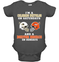 Load image into Gallery viewer, I'm Colorado Buffaloe on saturdays and Denver Bronco on sundays shirt
