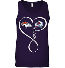 Load image into Gallery viewer, Denver Broncos Colorado Avalanche love heart shirt