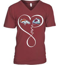 Load image into Gallery viewer, Denver Broncos Colorado Avalanche love heart shirt