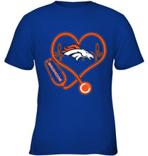 Load image into Gallery viewer, Denver Broncos nurse scope love heartbeat shirt