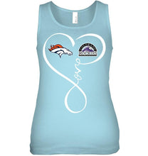 Load image into Gallery viewer, Denver Broncos Colorado Rockies love heart shirt