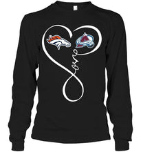 Load image into Gallery viewer, Denver Broncos Colorado Avalanche love heart shirt