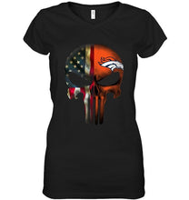 Load image into Gallery viewer, Denver Broncos skull american flag shirt