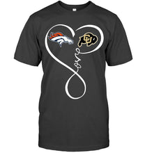 Load image into Gallery viewer, Denver Broncos Colorado Buffaloes love heart shirt