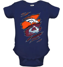 Load image into Gallery viewer, Denver Broncos and Colorado Avalanche layer under ripped shirt