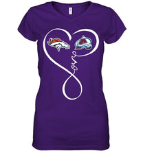 Load image into Gallery viewer, Denver Broncos Colorado Avalanche love heart shirt