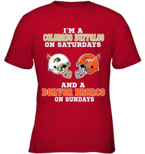 Load image into Gallery viewer, I'm Colorado Buffaloe on saturdays and Denver Bronco on sundays shirt