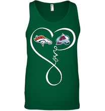 Load image into Gallery viewer, Denver Broncos Colorado Avalanche love heart shirt