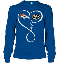 Load image into Gallery viewer, Denver Broncos Colorado Buffaloes love heart shirt