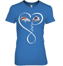 Load image into Gallery viewer, Denver Broncos Colorado Avalanche love heart shirt