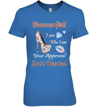 Load image into Gallery viewer, Broncos Girl I am who I am your approval isn't needed Denver Broncos fan high heel glittering shirt