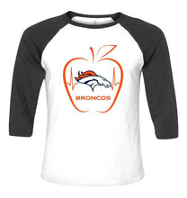 Load image into Gallery viewer, Denver Broncos heartbeat teacher apple shirt