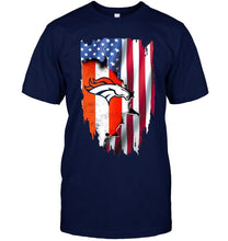 Load image into Gallery viewer, Denver Broncos flag ripped american flag shirt