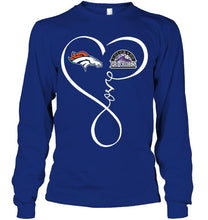 Load image into Gallery viewer, Denver Broncos Colorado Rockies love heart shirt