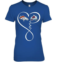 Load image into Gallery viewer, Denver Broncos Colorado Avalanche love heart shirt