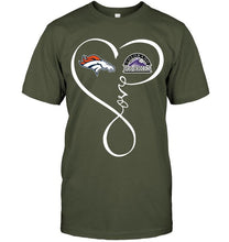 Load image into Gallery viewer, Denver Broncos Colorado Rockies love heart shirt