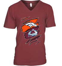 Load image into Gallery viewer, Denver Broncos and Colorado Avalanche layer under ripped shirt