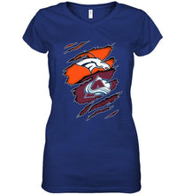 Load image into Gallery viewer, Denver Broncos and Colorado Avalanche layer under ripped shirt