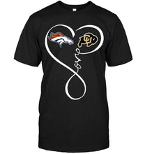 Load image into Gallery viewer, Denver Broncos Colorado Buffaloes love heart shirt